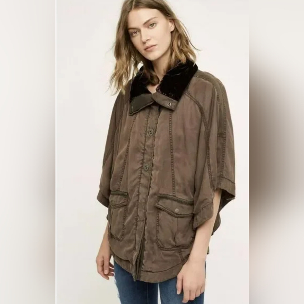 Anthropologie Hei Hei Brown Velvet Cape Jacket